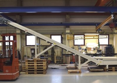 Belt Conveyor with steel wired belt for handling steel scraps constructed by Bofab Conveyor AB for Volvo AB